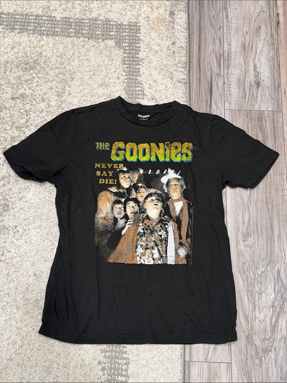 The Goonies Black Graphic Tee - Movie Poster Design